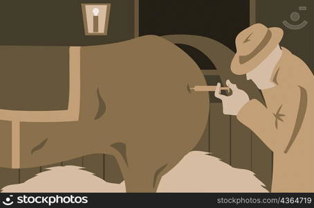 Veterinary doctor injecting a syringe in a horse
