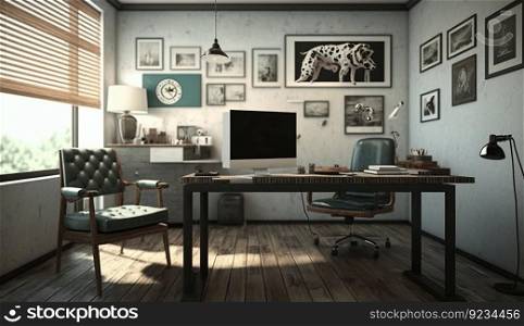 Veterinary office with medical equipment, instruments and medicines. AI generated. Retro interior, with a desk.. Veterinary office with medical equipment, instruments and medicines. AI generated