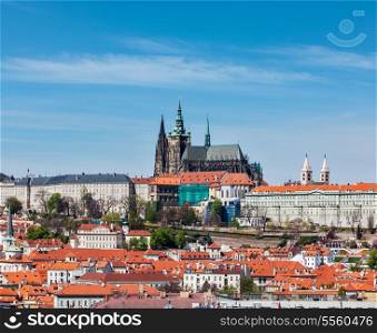 Vew of Hradchany: the Saint Vitus (St. Vitt&#39;s) Cathedral and Prague Castle. Prague, Czech Republic