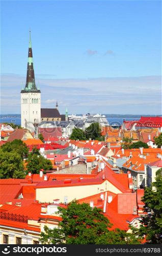 Vew of Old town of Tallin with St. Olaf's Church, Estonia