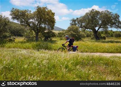 Via de la Plata way biker to Santiago in Spain at Extremadura