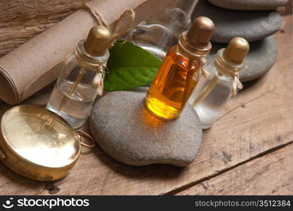 Vials of perfume oils in old fragrance lab