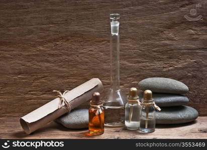 Vials of perfume oils in old fragrance lab