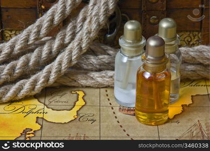 Vials of perfume oils, still-life