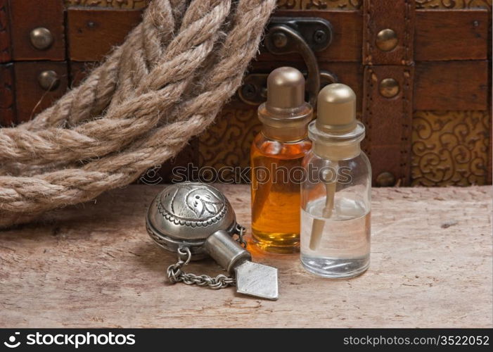 Vials of perfume oils, still-life