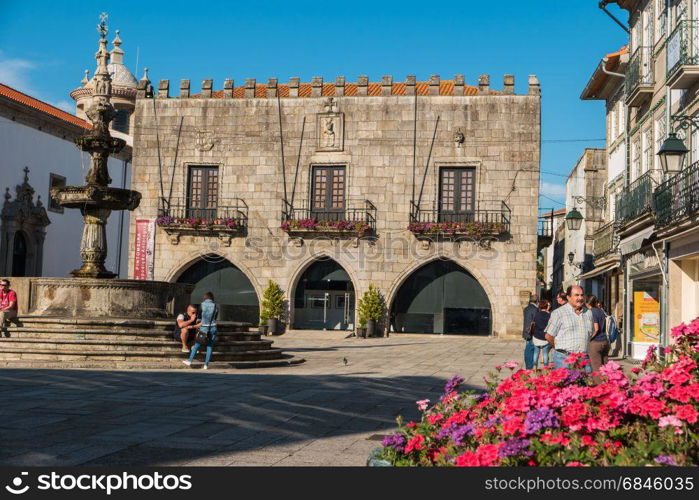 VIANA DO CASTELO, PORTUGAL - 22 SEPTEMBER, 2016: Famous Town Hall at the Praca da Republica in Viana do Castelo, Portugal.