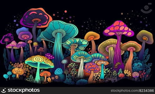 Vibrant Abstract Art  60s-70s Retro Style Psychedelic Mushroom Clipart for a Trippy Experience by generative AI