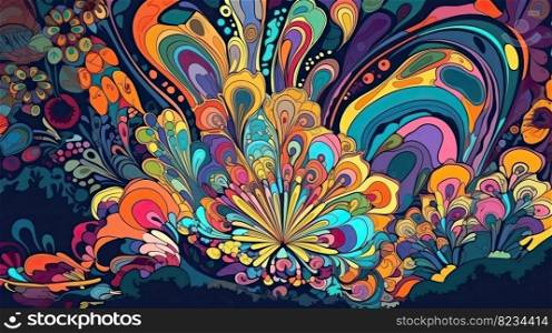 Vibrant Abstract Art  60s-70s Retro Style Psychedelic Mushroom Clipart for a Trippy Experience by generative AI