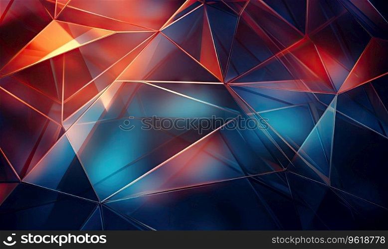 Vibrant abstract background with blue and orange triangles creating a dynamic composition. Created with generative AI tools. Vibrant abstract background with blue and orange triangles. Created by AI