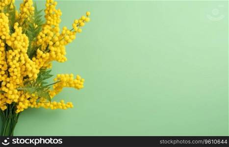 Vibrant bouquet of mimosa flowers against a lush green backdrop. Fresh yellow blossoms. Created with generative AI tools. Vibrant bouquet of mimosa flowers. Created by AI