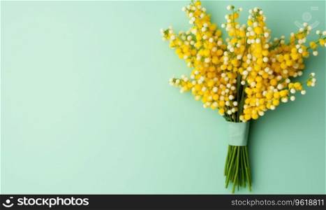 Vibrant bouquet of mimosa flowers against a lush green backdrop. Fresh yellow blossoms. Created with generative AI tools. Vibrant bouquet of mimosa flowers. Created by AI