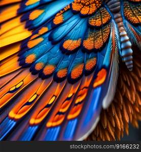 Vibrant butterfly wings closeup. Generative AI. High quality illustration. Vibrant butterfly wings closeup. Generative AI