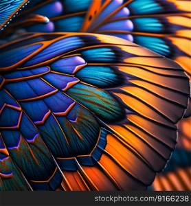 Vibrant butterfly wings closeup. Generative AI. High quality illustration. Vibrant butterfly wings closeup. Generative AI