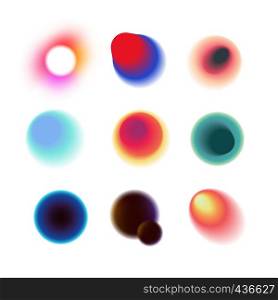 Vibrant colorful circles with blurred radiant gradients vector collection. Color vibrant bright spectrum, gradient colorful illustration. Vibrant colorful circles with blurred radiant gradients vector collection
