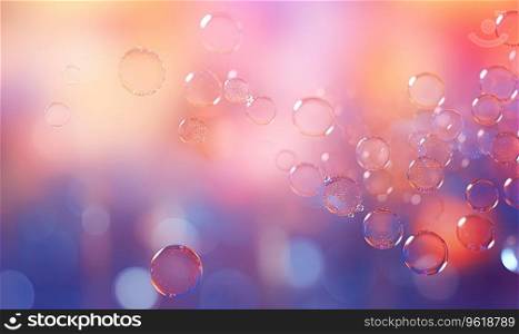 Vibrant composition of floating water droplets on a colorful backdrop with iridescent shimmer. Created with generative AI tools. Vibrant composition of floating water droplets. Created by AI
