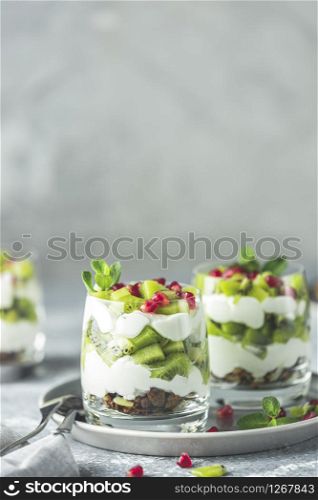 Vibrant fruit parfait would be just as tasty for breakfast as for dessert, with its refreshing layers of creamy coconut yogurt, tangy kiwi and zesty lime.