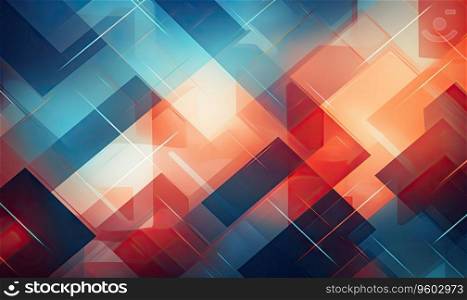 Vibrant geometric shapes in a dynamic arrangement with contrasting colors. Abstract composition of squares in red, blue, and orange with a central focus. Created with generative AI tools. Vibrant geometric shapes in a dynamic arrangement. Created by AI