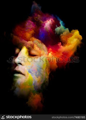 Vibrant Portrait. Inner Color series. Background design of human face and abstract colors isolated on black background on the subject of art, design and psychology