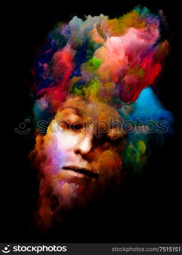 Vibrant Portrait. Inner Color series. Background design of human face and abstract colors isolated on black background on the subject of art, design and psychology