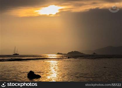 Vibrant sunset seascape on the beach of Lipeh Island,Thailand