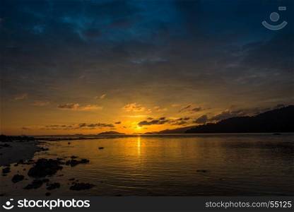 Vibrant sunset seascape on the beach of Lipeh Island,Thailand