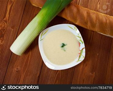 Vichyssoise, traditional french soup.tasty home made leek soup
