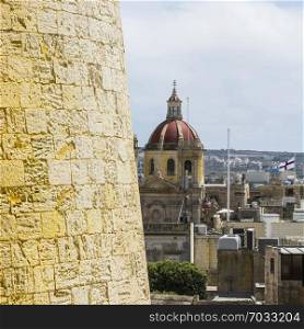 Victoria also known among the native Maltese as Rabat on island Gozo. View from Citadel to baroque Cathedral