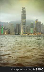 Victoria Bay in the rain. Hong Kong