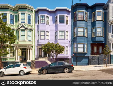 Victorian style homes in Haight-Ashbury neighborhood, San Francisco, California, USA