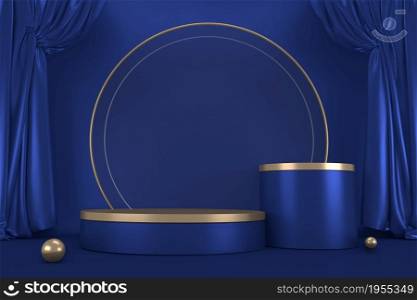 Victory blue adstract , podium for cosmetic product. 3d rendering