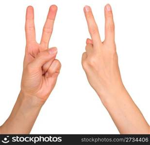 Victory gesture isolated on the white background