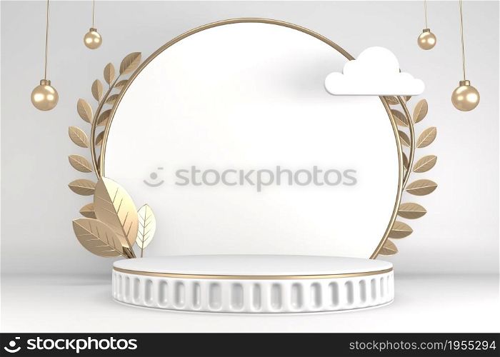 Victory golden podium winner on white background minimal design. 3D rendering