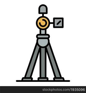 Video camera on tripod icon. Outline video camera on tripod vector icon color flat isolated. Video camera on tripod icon color outline vector