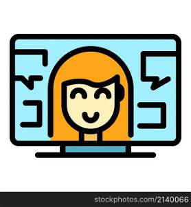 Video contact support icon. Outline video contact support vector icon color flat isolated. Video contact support icon color outline vector