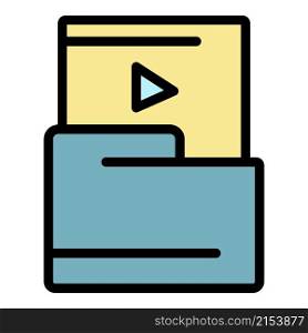Video file folder icon. Outline video file folder vector icon color flat isolated. Video file folder icon color outline vector