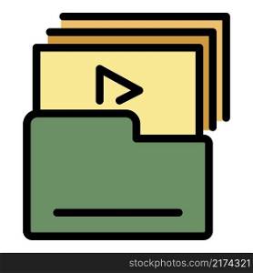 Video folder icon. Outline video folder vector icon color flat isolated. Video folder icon color outline vector