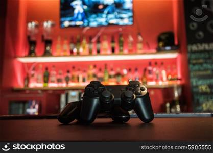 Video games at bar counter. Video games