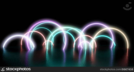 Video Gaming Neon Background with Colorful Hoops. Video Gaming Neon