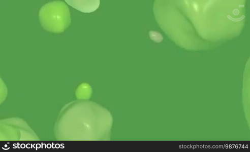 A computer generated animation of flowing, floating globular shapes