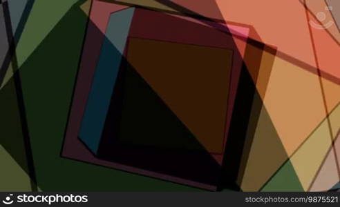 A computer-generated multicolored abstract background with rotating squares