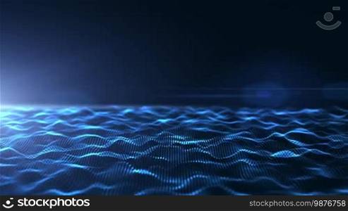 Abstract blue digital waves background with light flare