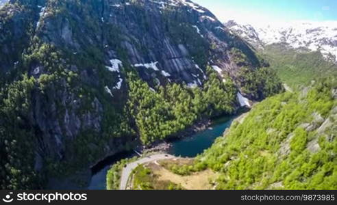 Aerial footage road in Norway. Beautiful Nature Norway