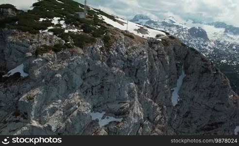 Aerial panoramic view of observation deck 5 Fingers in the mountains in Austria, Obertraun