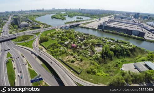 Aerial view of a freeway intersection