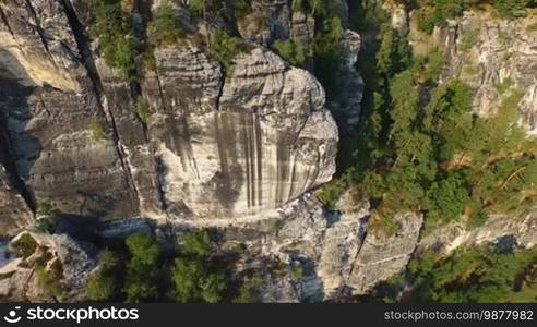 Aerial view of a magnificent panoramic of Bastai in Germany next to the river on a sunny day.