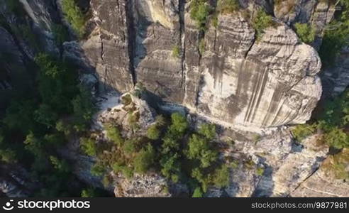 Aerial view of a magnificent panoramic of Bastai next to the river on a sunny day. Germany