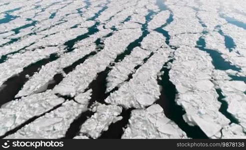 Aerial view of ice on the sea with sunlight. Pack contains 3 clips