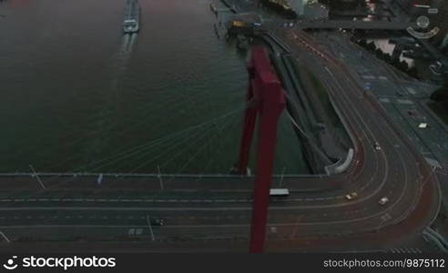 Aerial view of Rotterdam with Willem and Erasmus bridges over the river, Netherlands