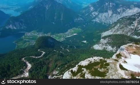 Aerial view of the landmarks in the mountains of Austria, Obertaun. Panoramic view of the observation deck 5 fingers.