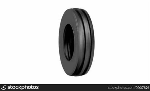 Aircraft or tractor tire, spins on white background